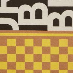 Pre Owned Burberry Yellow/Brown Wool Text Checkerboard Football Scarf