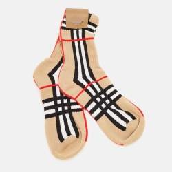 Pre Owned Burberry Archive Beige Check Intarsia Knit Socks XL
