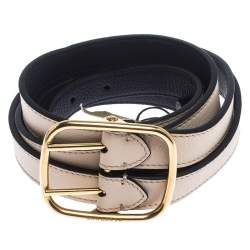 Pre Owned Burberry Ivory Leather Lynton Double Strap Belt 95CM
