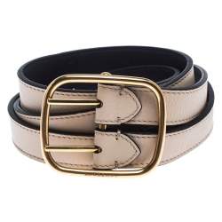 Pre Owned Burberry Ivory Leather Lynton Double Strap Belt 95CM