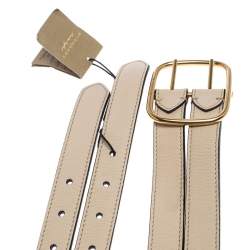 Pre Owned Burberry Ivory Leather Lynton Double Strap Belt 95CM