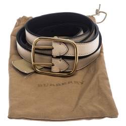 Pre Owned Burberry Ivory Leather Lynton Double Strap Belt 95CM