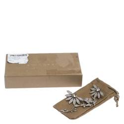 مملوكة مسبقًا Burberry Half Daisy Crystal Silver Tone Clip-on Asymmetric Stud Drop Earrings