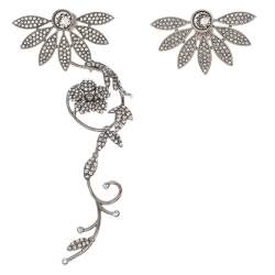 مملوكة مسبقًا Burberry Half Daisy Crystal Silver Tone Clip-on Asymmetric Stud Drop Earrings