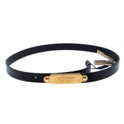 Pre Owned Burberry Black Leather Reese Slim Belt 90CM