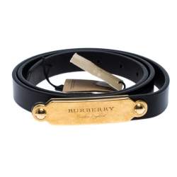 Pre Owned Burberry Black Leather Reese Slim Belt 90CM