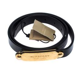 Pre Owned Burberry Black Leather Reese Slim Belt 90CM