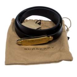 Pre Owned Burberry Black Leather Reese Slim Belt 90CM
