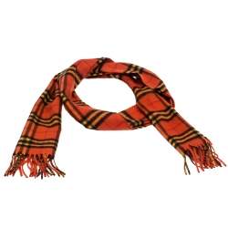 Pre Owned Burberry Orange Classic Vintage Check Cashmere Scarf