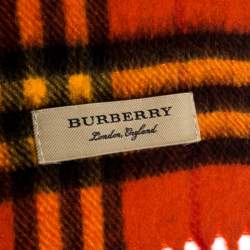 Pre Owned Burberry Orange Classic Vintage Check Cashmere Scarf