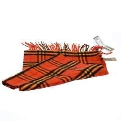 Pre Owned Burberry Orange Classic Vintage Check Cashmere Scarf