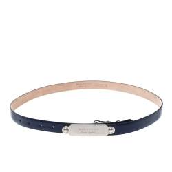 مملوكة مسبقًا Burberry Blue Leather Reese Slim Belt 85CM