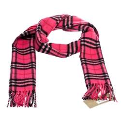 مملوكة مسبقًا Burberry Bright Pink Classic Vintage Check Cashmere Scarf