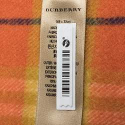 Pre Owned Burberry Orange Classic Vintage Check Cashmere Scarf