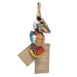 Burberry Multicolor Cashmere and Leather Seahorse Crystal Key Ring / Bag Charm