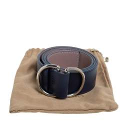 Pre Owned حزام بربري جلد حلقة حرف دي مزدود روز أولد/ أزرق كحلي مقاس صغير - سمول