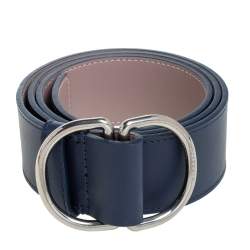 Pre Owned حزام بربري جلد حلقة حرف دي مزدود روز أولد/ أزرق كحلي مقاس صغير - سمول