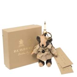 Pre Owned Burberry Brown Check Fabric Thomas Bear Bag Charm 