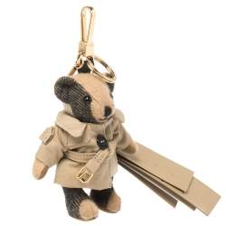 Pre Owned Burberry Brown Check Fabric Thomas Bear Bag Charm 
