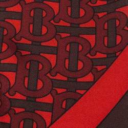 Pre Owned Burberry Crimson Red Logo Monogram Silk Hair Scarf