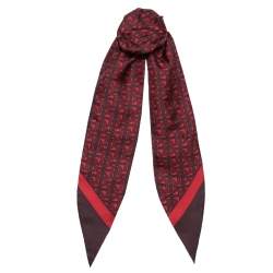 Pre Owned Burberry Crimson Red Logo Monogram Silk Hair Scarf
