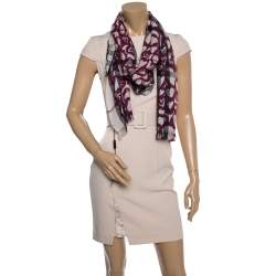 Pre Owned Burberry Purple Heart Print Nova Check Lightweight Wool & Cashmere Scarf