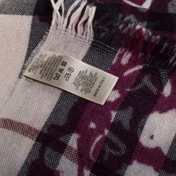 Pre Owned Burberry Purple Heart Print Nova Check Lightweight Wool & Cashmere Scarf