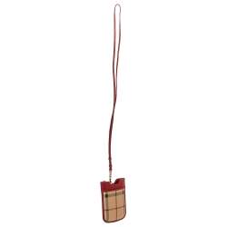 Pre Owned Burberry Beige/Red Nova Check PVC and Leather Phone Holder