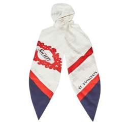 مملوكة مسبقًا وشاح شعر بربري حرير مطبوع ارشيف سوسيتي أبيض