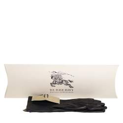 Pre Owned قفازات بربري قصيرة جلد أسود