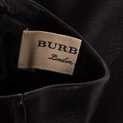 Pre Owned قفازات بربري قصيرة جلد أسود