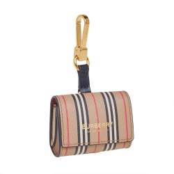 Pre Owned Burberry Beige Icon Stripe Coated Canvas AirPod Pro Case