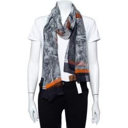 Pre Owned وشاح بربري شيفون حرير طباعة سكارف مونوكرومي 
