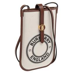 Pre Owned Burberry Off White/Brown Canvas And Leather Anne Phone Case