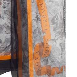 Burberry Grey-Orange Map Print Silk Scarf 