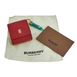 Pre Owned Burberry Bright Red Grained Leather Earphone Case/Bag Charm