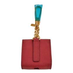 Pre Owned Burberry Bright Red Grained Leather Earphone Case/Bag Charm