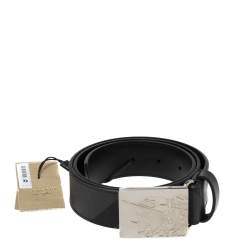 Pre Owned Burberry Black Beat Check Coated Canvas Luke Belt 80CM