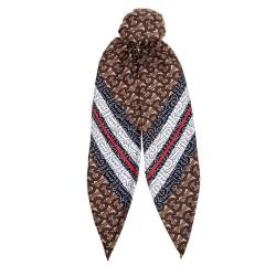 Pre Owned Burberry Brown TB Monogram Print Silk Hair Scarf