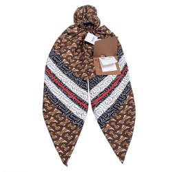 Pre Owned Burberry Brown TB Monogram Print Silk Hair Scarf