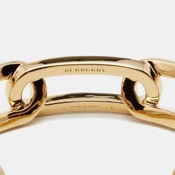 Pre Owned Burberry Chain Link Motif Gold Tone Open Cuff Bracelet L