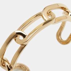 Pre Owned Burberry Chain Link Motif Gold Tone Open Cuff Bracelet L