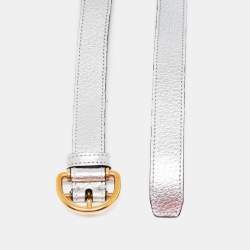 مملوكة مسبقًا حزام بربري جلد أخضر / فضي ميتالك إبزيم حلقة حرف دي 90 سم