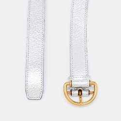 مملوكة مسبقًا حزام بربري جلد أخضر / فضي ميتالك إبزيم حلقة حرف دي 90 سم