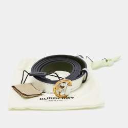 مملوكة مسبقًا حزام بربري جلد أخضر / فضي ميتالك إبزيم حلقة حرف دي 90 سم