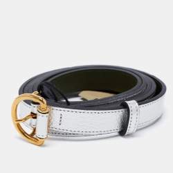 مملوكة مسبقًا حزام بربري جلد أخضر / فضي ميتالك إبزيم حلقة حرف دي 90 سم