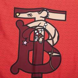 Pre Owned Burberry Bright Red Year of The Rat Monogram Silk Scarf