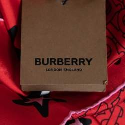 Pre Owned Burberry Bright Red Year of The Rat Monogram Silk Scarf