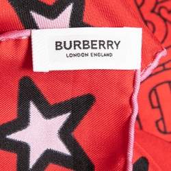 Pre Owned Burberry Bright Red Year of The Rat Monogram Silk Scarf