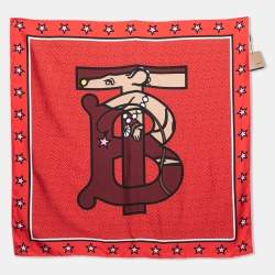 Pre Owned Burberry Bright Red Year of The Rat Monogram Silk Scarf